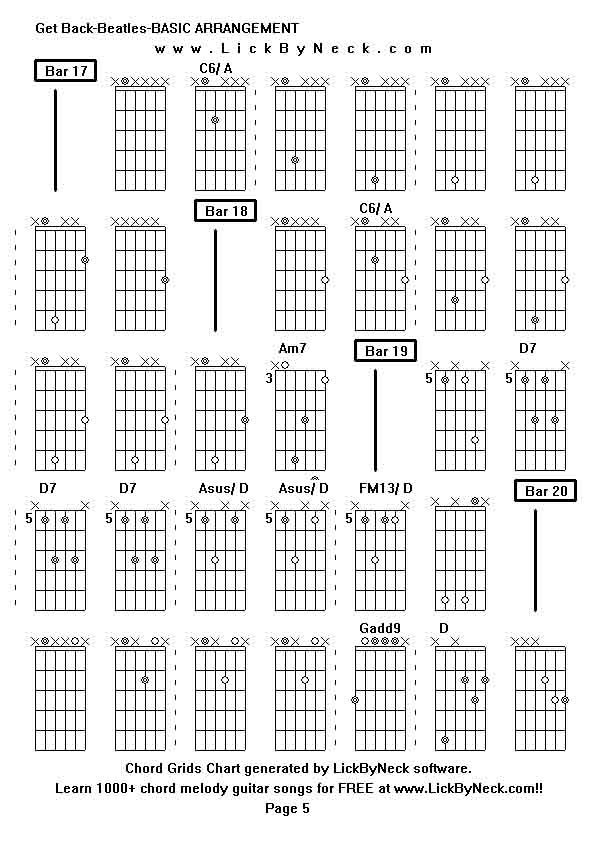 Chord Grids Chart of chord melody fingerstyle guitar song-Get Back-Beatles-BASIC ARRANGEMENT,generated by LickByNeck software.